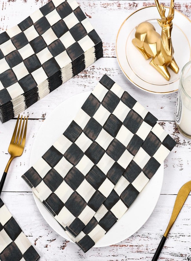 JarThenaAMCS مناديل جارثينا إيه إم سي إس، 100 قطعة، بنقشة مربعات سوداء وبيضاء، للاستخدام مرة واحدة، مناسبة للعشاء، ولتزيين الحمام، وأعياد الميلاد، وحفلات سباق السيارات، ولوازم المائدة. - Image 4